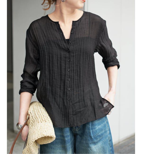 Spick and Span「クレープクルーネックブラウス」|シャツ・ブラウス|ブラック