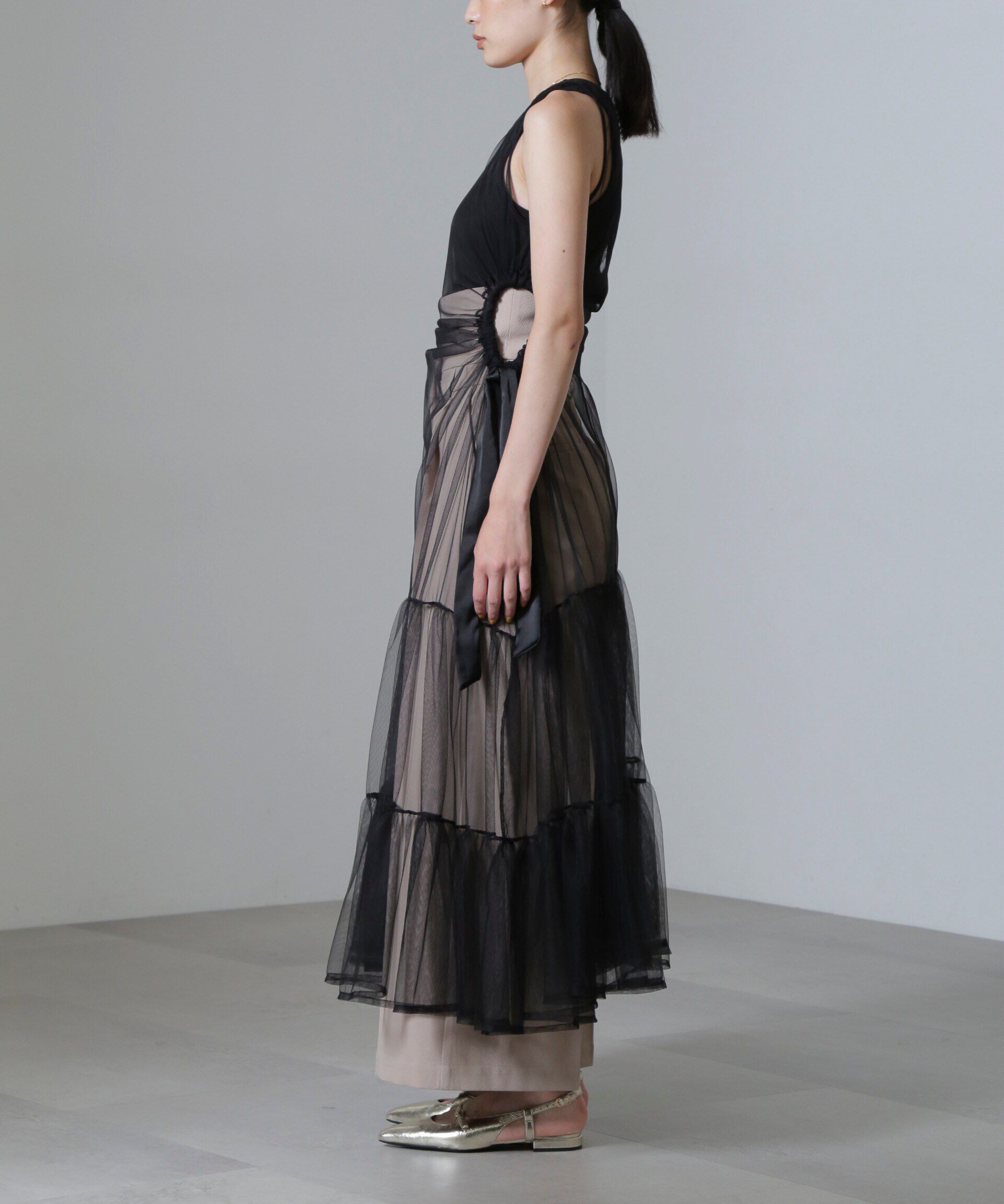 nano･universe「ESTHE/Tiered Tulle Cut-Out MaxiDress」|ワンピース|