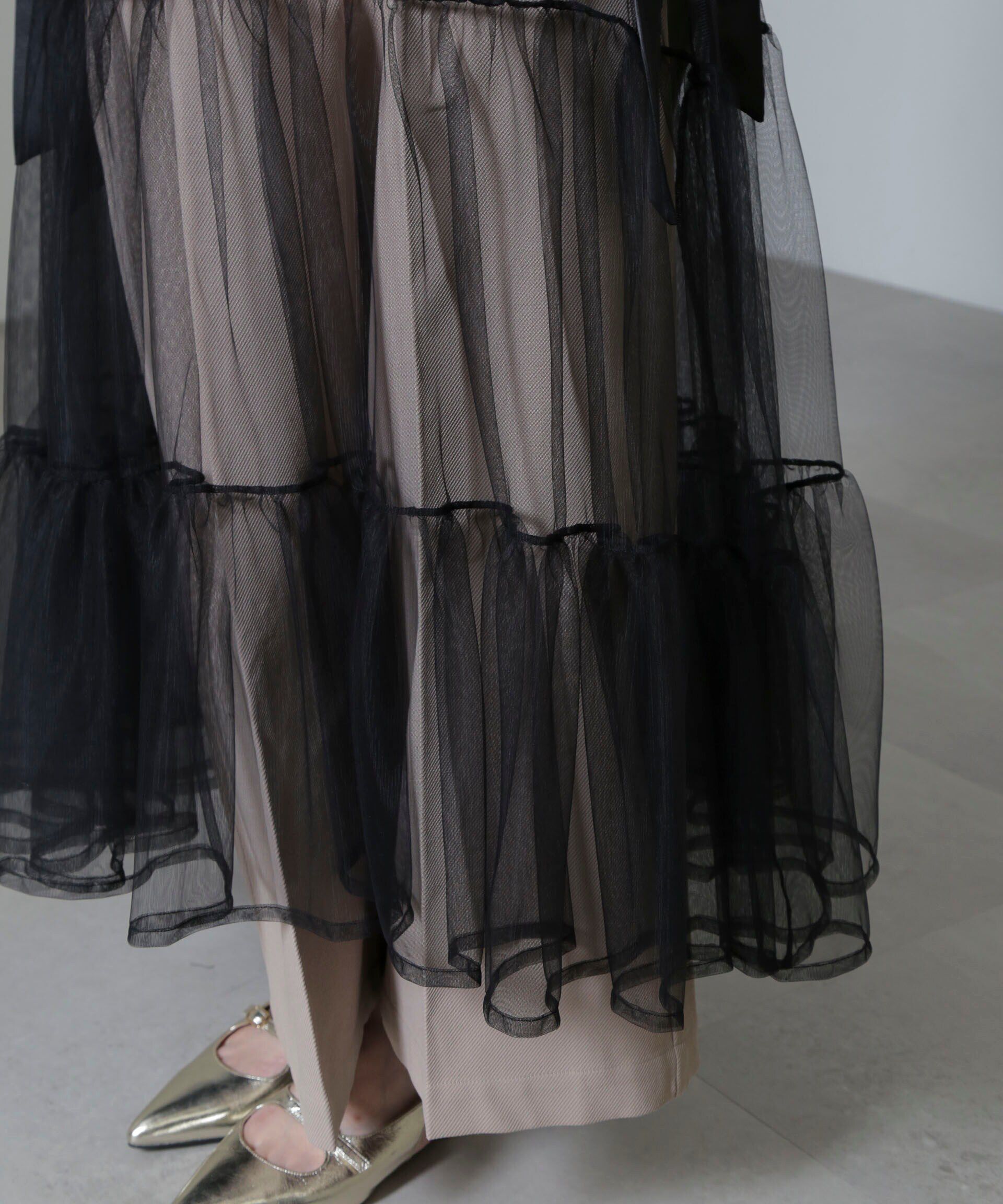 nano･universe「ESTHE/Tiered Tulle Cut-Out MaxiDress」|ワンピース|