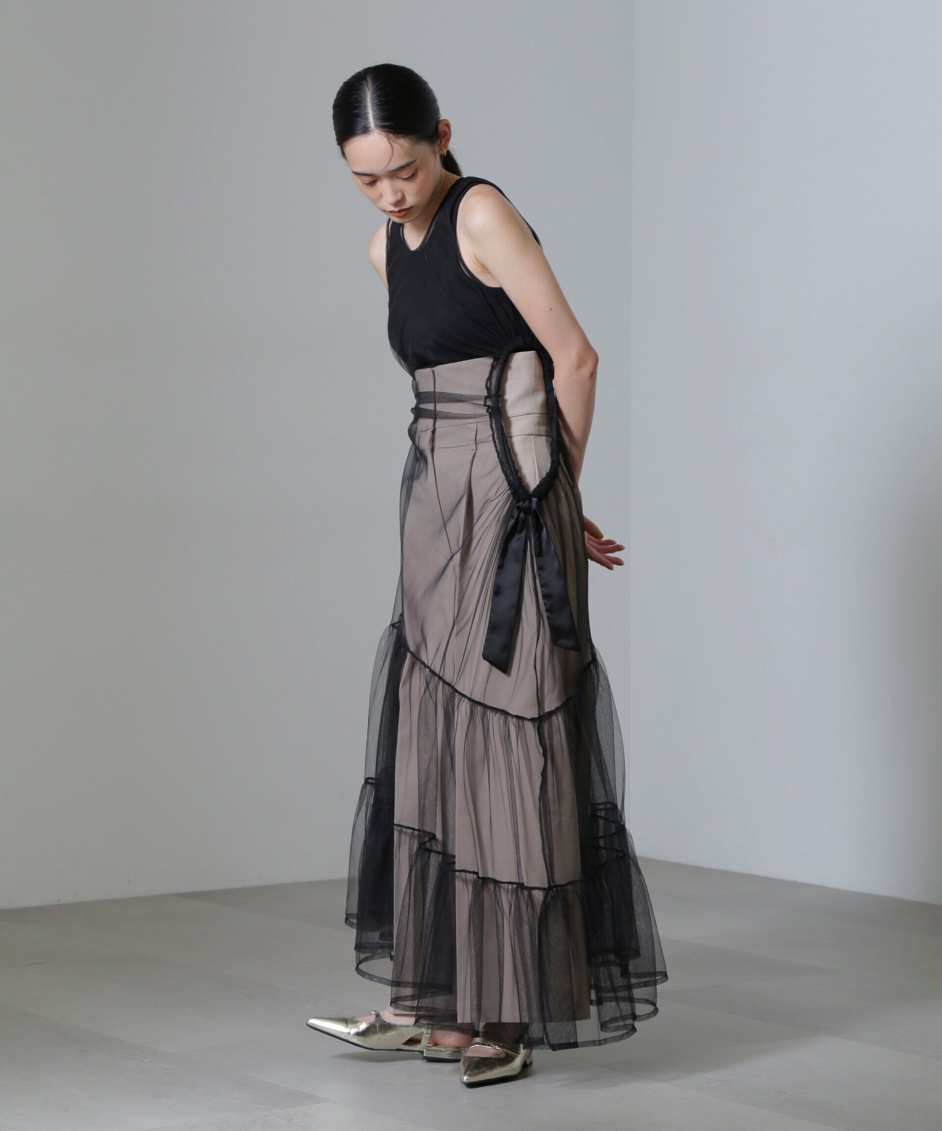 nano･universe「ESTHE/Tiered Tulle Cut-Out MaxiDress」|ワンピース|