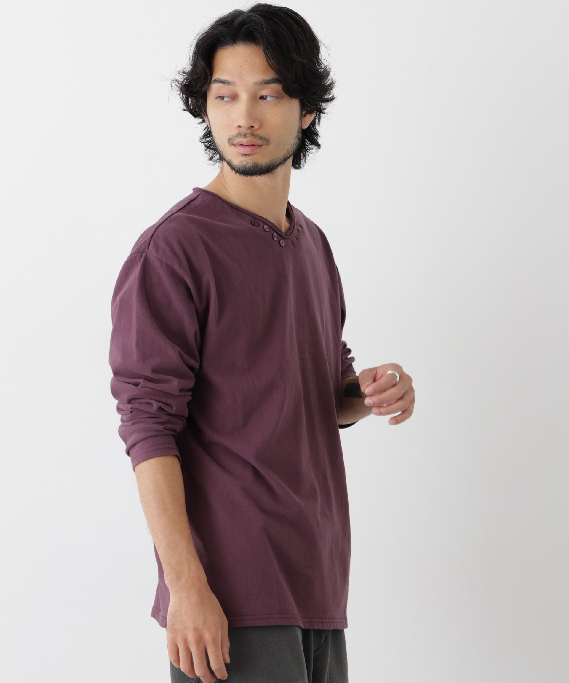NANO universe「「surplus」デザインヘンリーネックTシャツ 長袖」|Tシャツ・カットソー|
