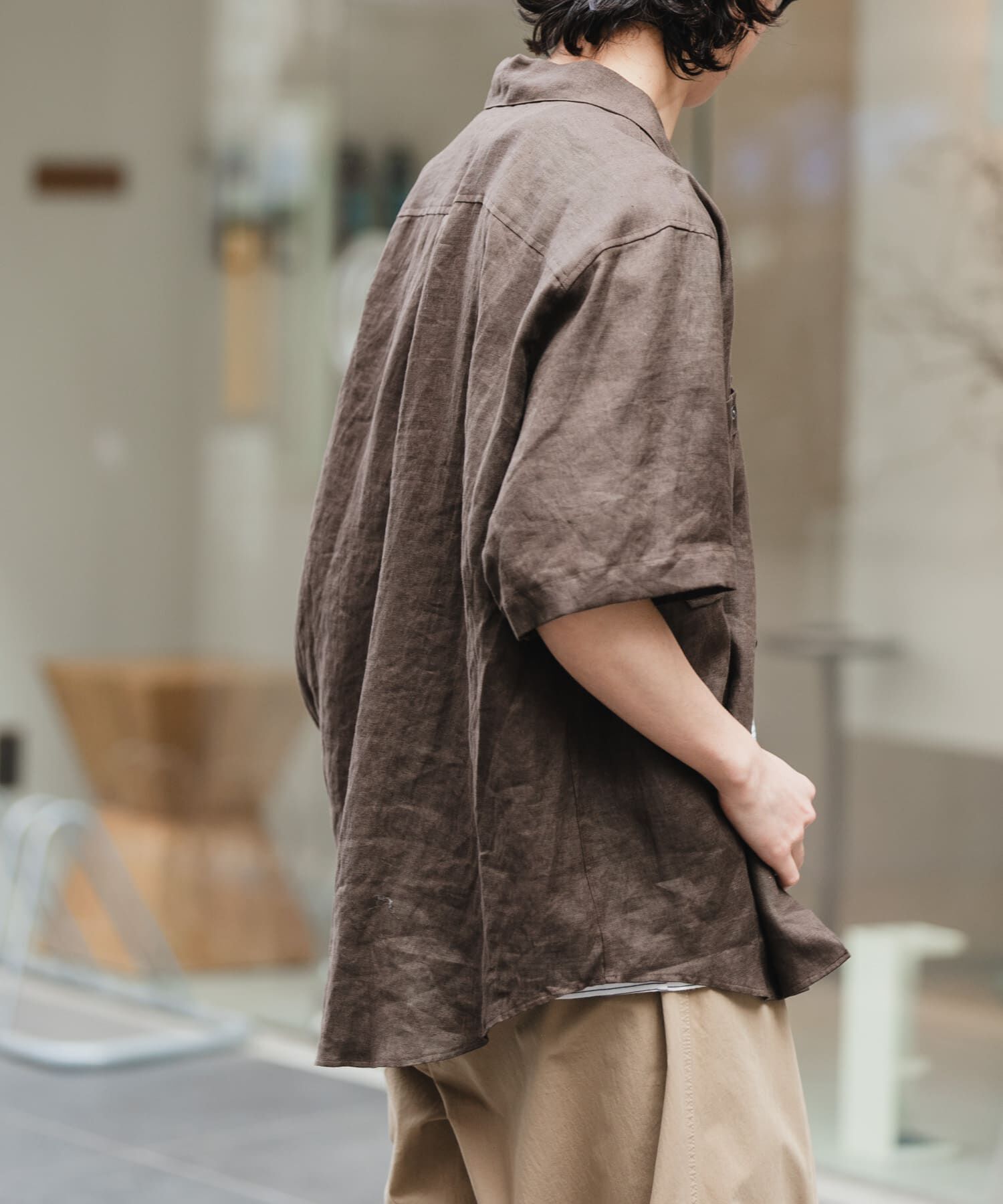 URBAN RESEARCH DOORS「FORK&SPOON　フレンチリネンオープンカラーショートスリーブシャツ」|シャツ・ブラウス|