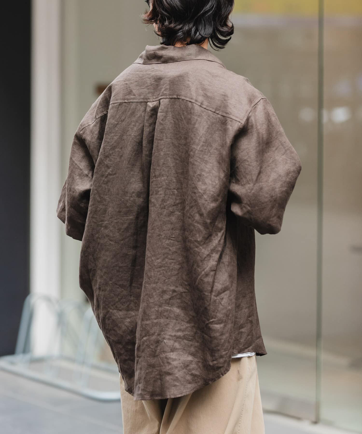 URBAN RESEARCH DOORS「FORK&SPOON　フレンチリネンオープンカラーショートスリーブシャツ」|シャツ・ブラウス|