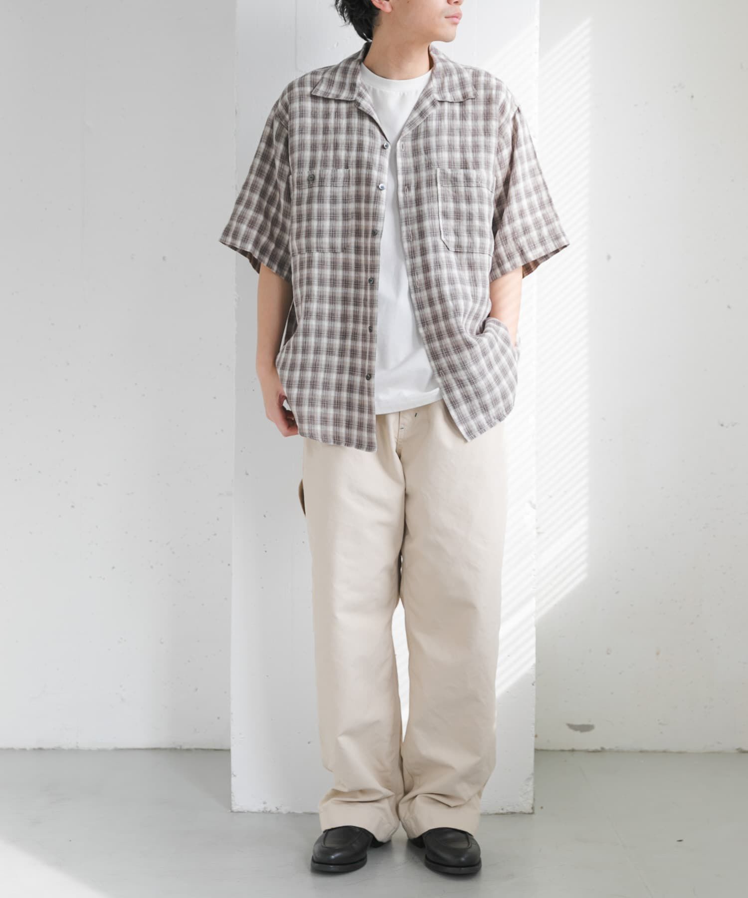 URBAN RESEARCH DOORS「FORK&SPOON　フレンチリネンオープンカラーショートスリーブシャツ」|シャツ・ブラウス|