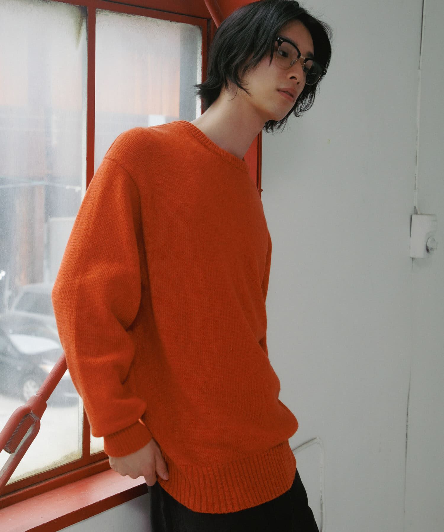 URBAN RESEARCH DOORS「Lamb Wool Crew-Neck Knit」|ニット・セーター|オレンジ