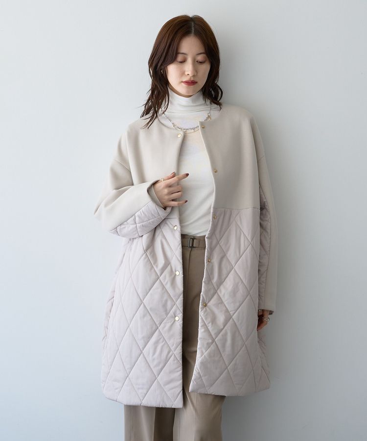 YECCA VECCA「カットボンディング&times;中綿コート」|その他|Light beige