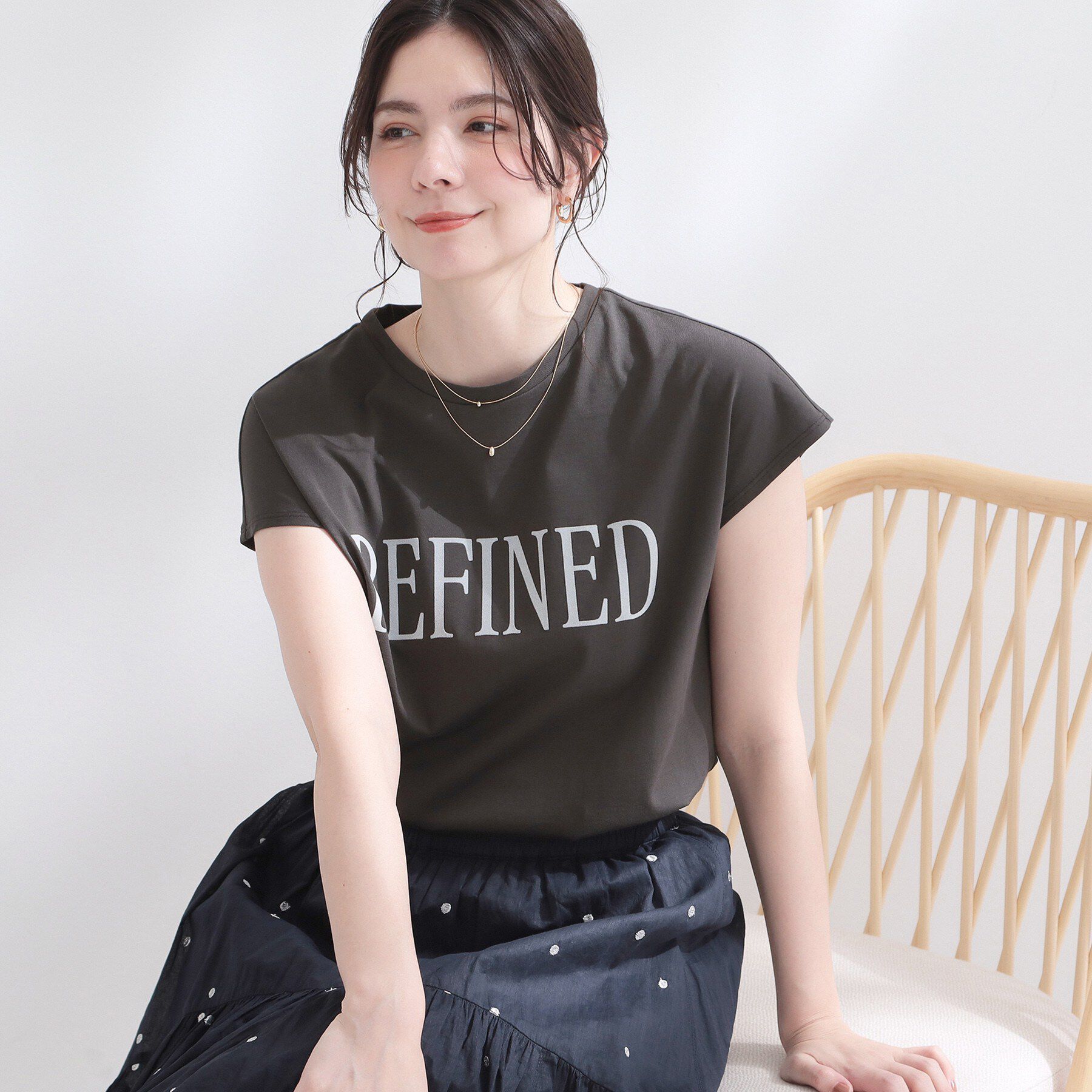 OPAQUE.CLIP「ロゴフレンチスリーブカットソー【洗濯機OK】」|Tシャツ・カットソー|チャコールグレー(0