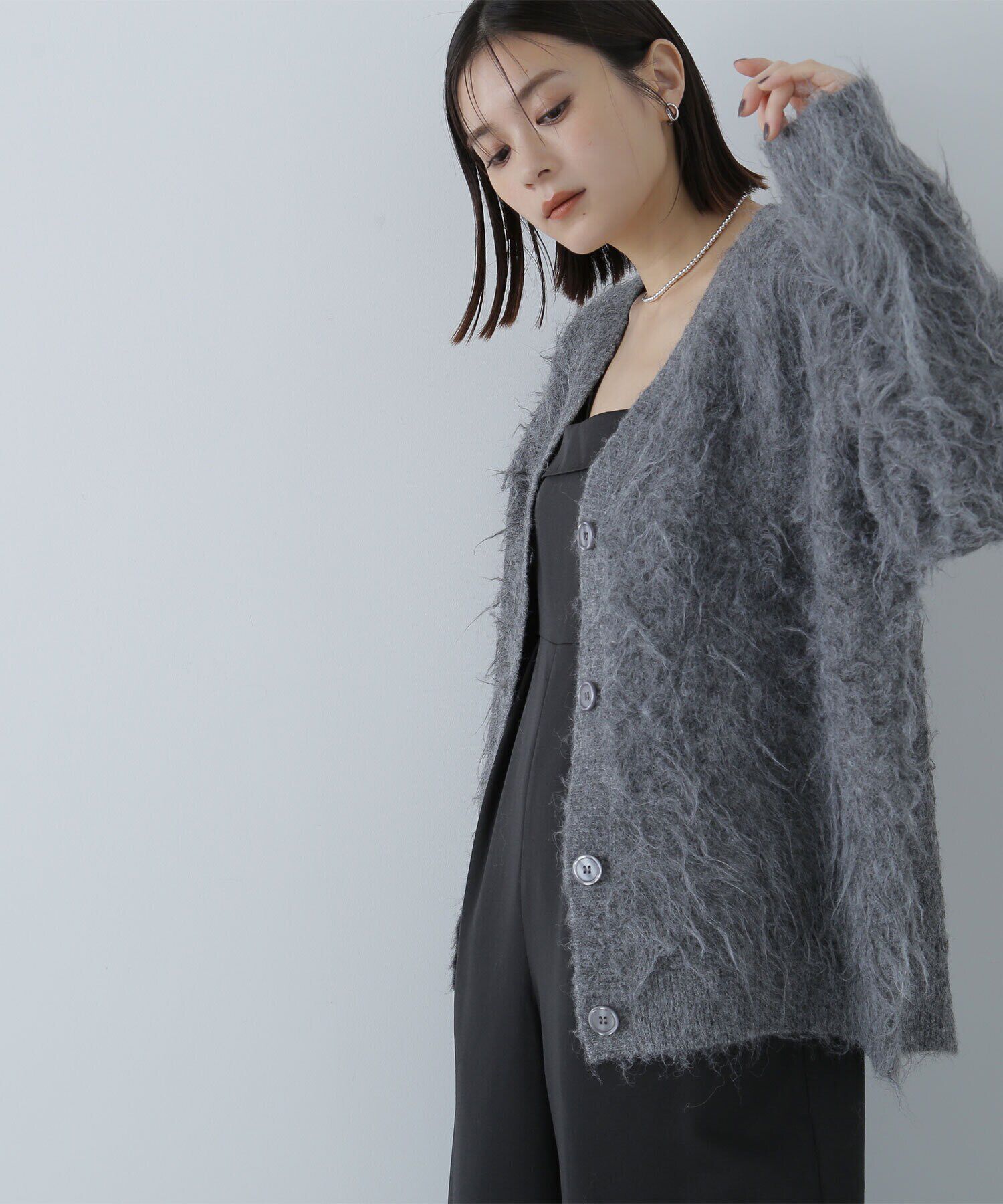  「Vネック起毛コーディガン　24AW」|ニット・セーター|チャコール1