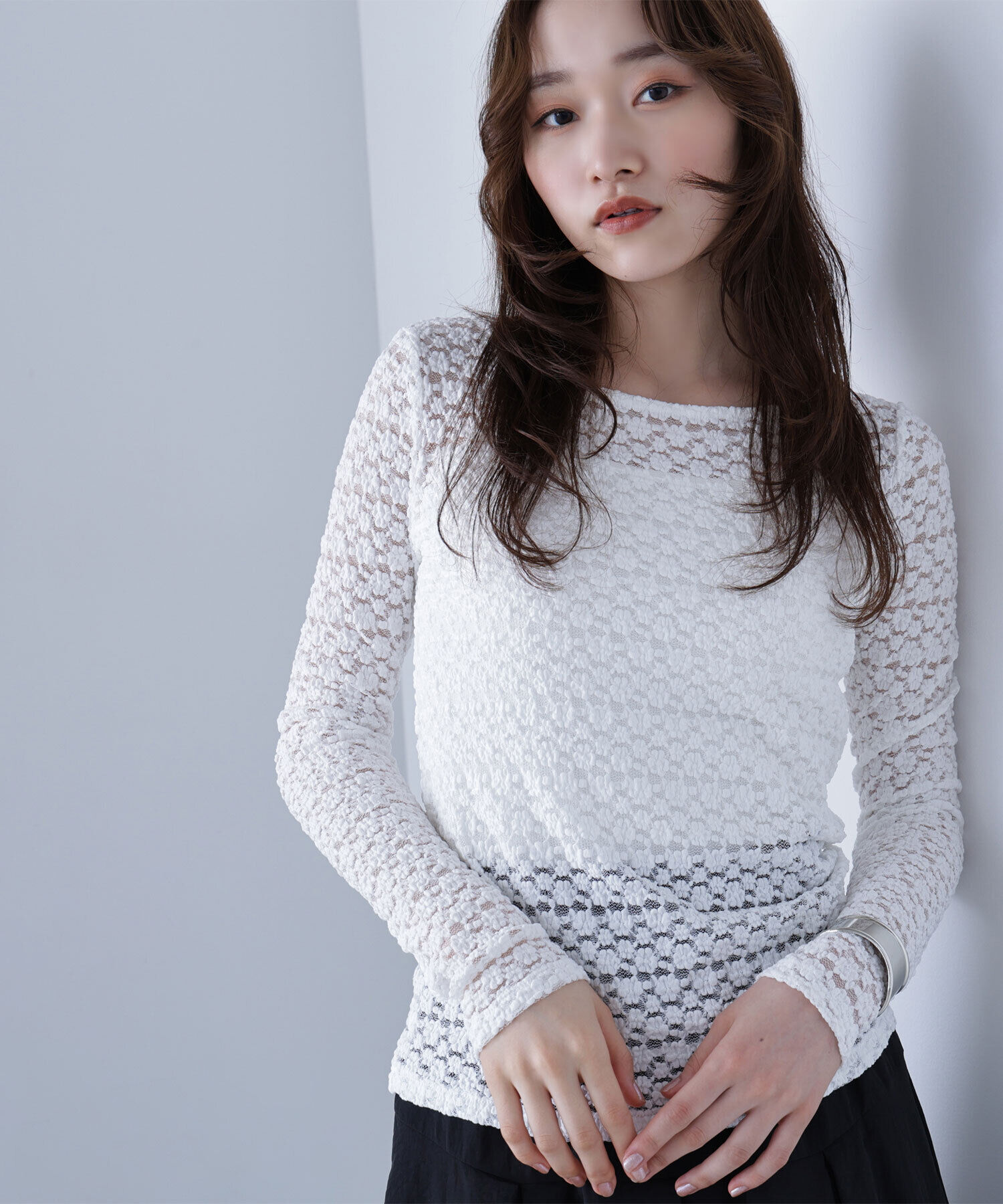  「ストレッチレーストップス」|Tシャツ・カットソー|オフホワイト1