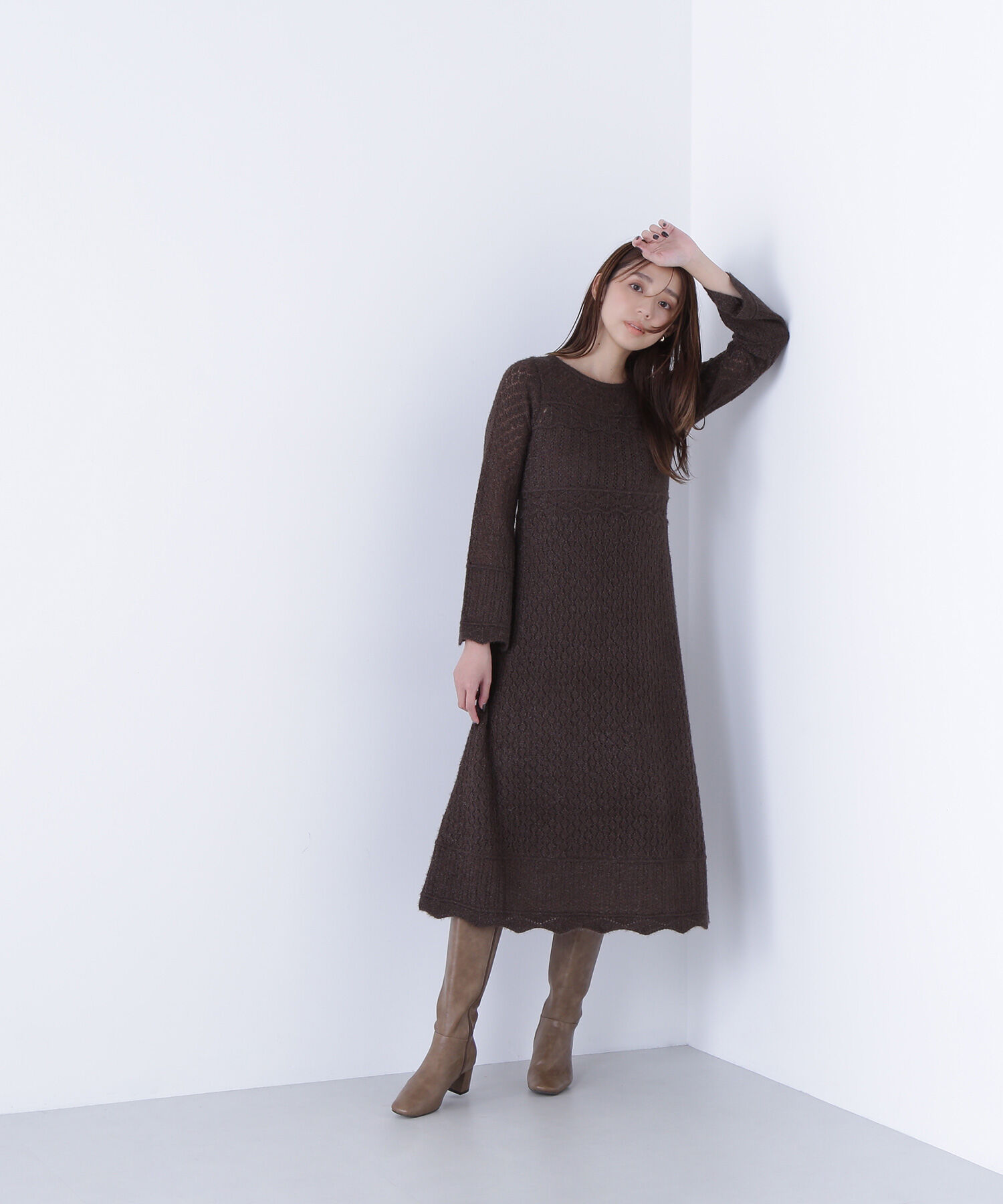  「レーシー編みニットワンピース」|ワンピース|