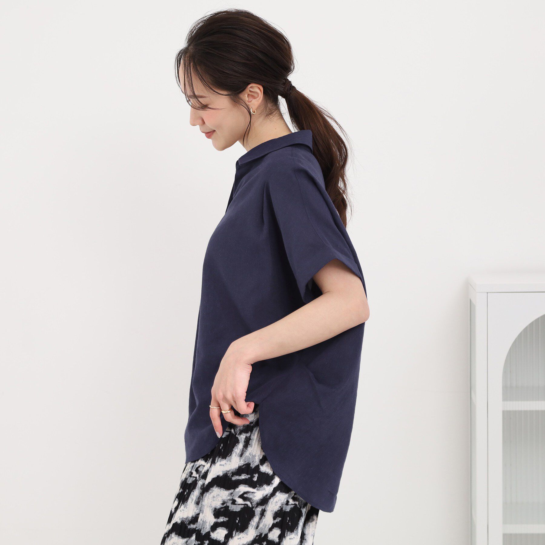 SHOO･LA･RUE「【UV/吸水速乾/抗菌防臭】インせず着られる フレンチリネンスキッパーシャツ」|シャツ・ブラウス|