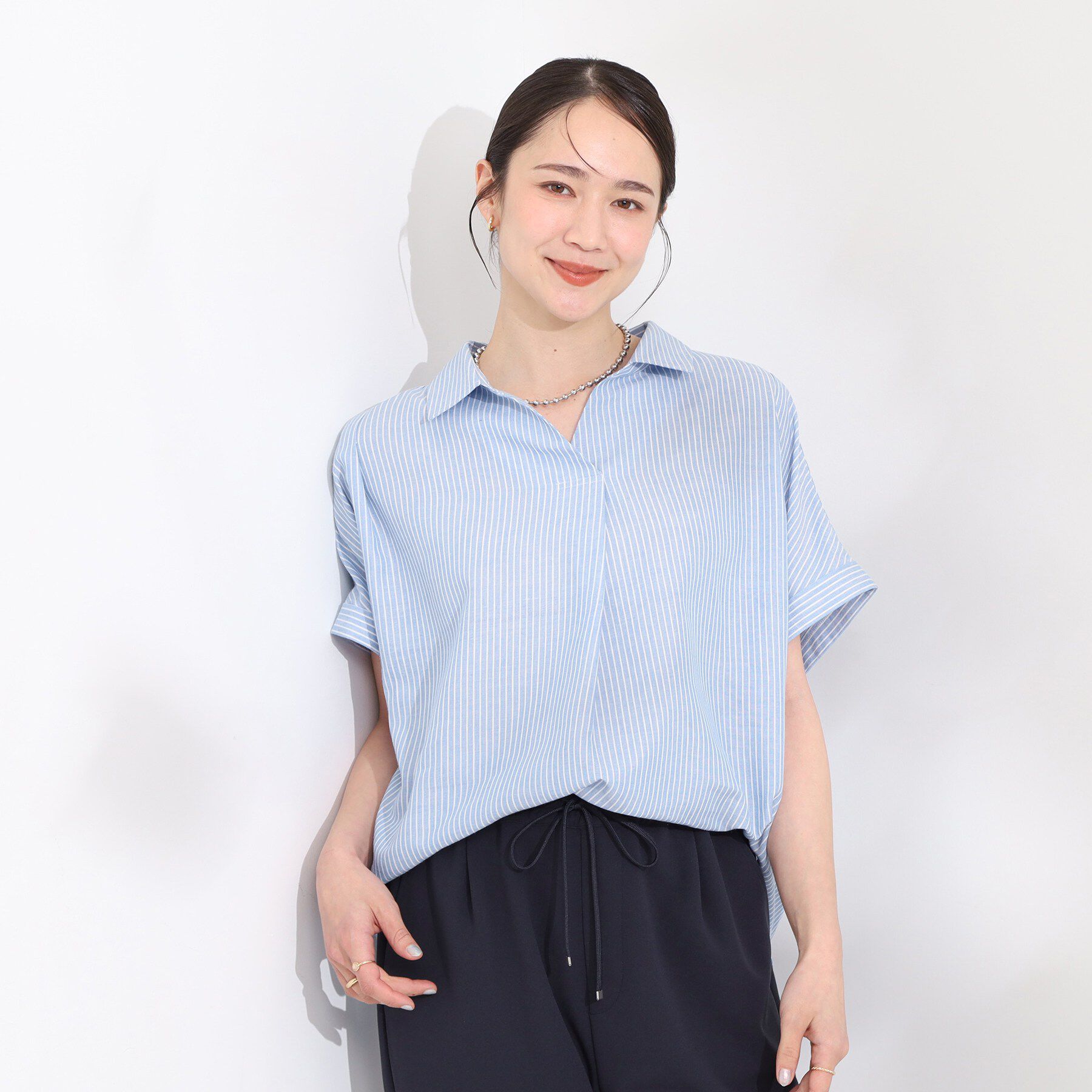 SHOO･LA･RUE「【UV/吸水速乾/抗菌防臭】インせず着られる フレンチリネンスキッパーシャツ」|シャツ・ブラウス|