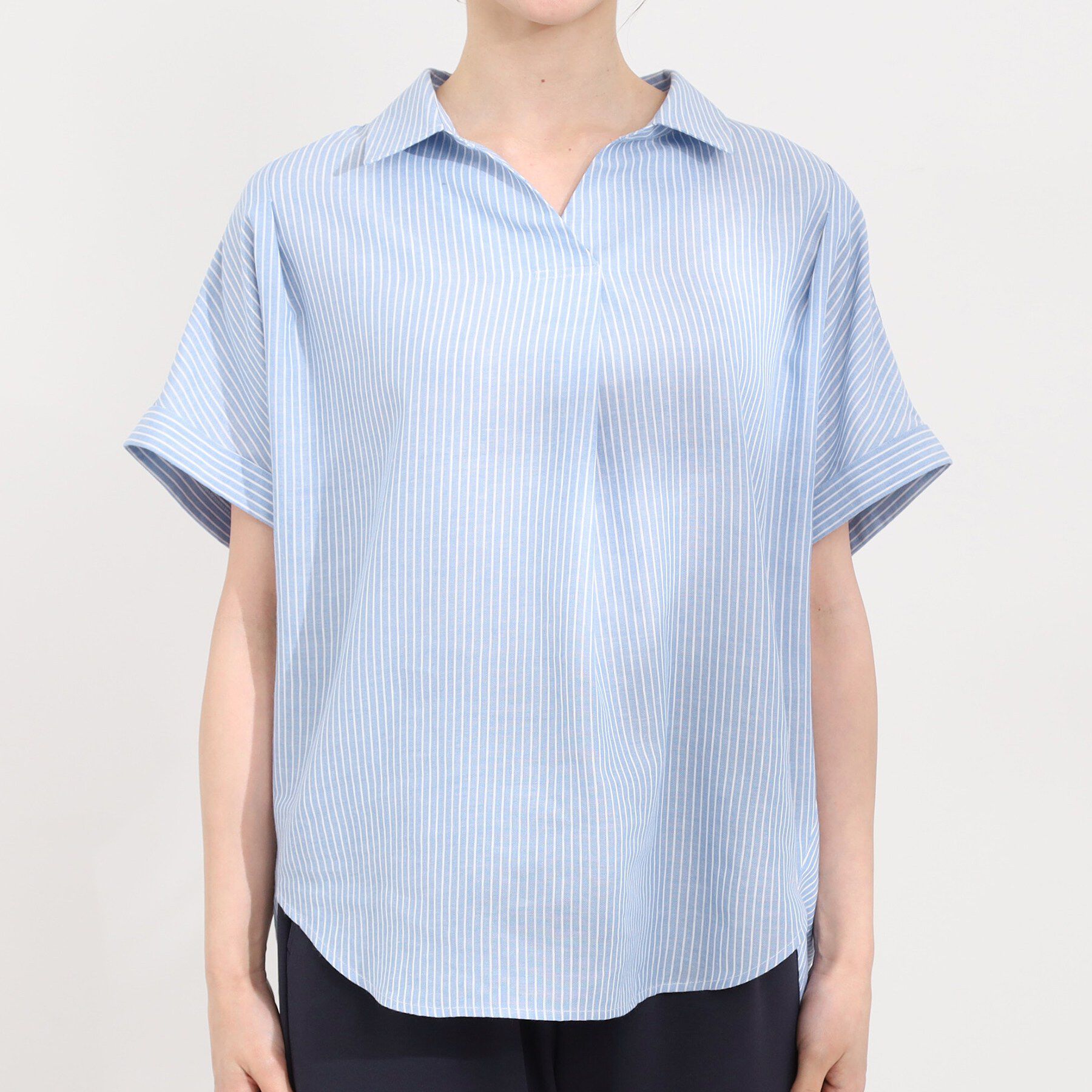 SHOO･LA･RUE「【UV/吸水速乾/抗菌防臭】インせず着られる フレンチリネンスキッパーシャツ」|シャツ・ブラウス|