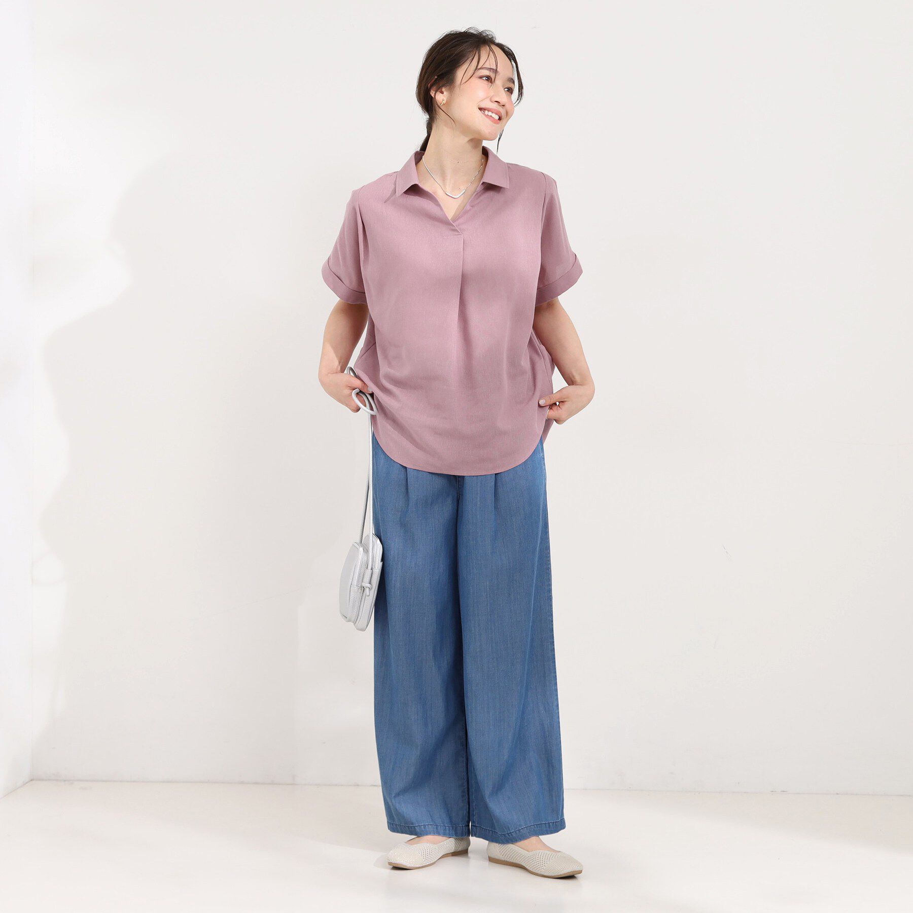 SHOO･LA･RUE「【UV/吸水速乾/抗菌防臭】インせず着られる フレンチリネンスキッパーシャツ」|シャツ・ブラウス|