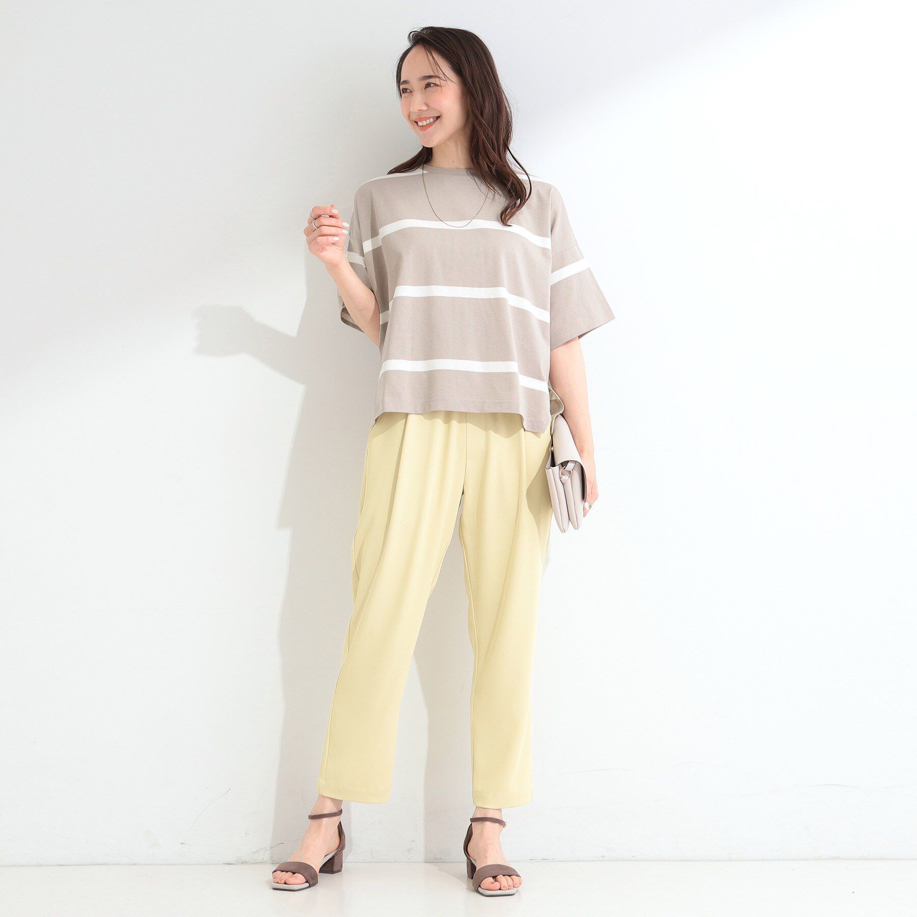 SHOO･LA･RUE「【S-LL】涼しげで爽やか 太ボーダー斜め切り替えTシャツ」|Tシャツ・カットソー|