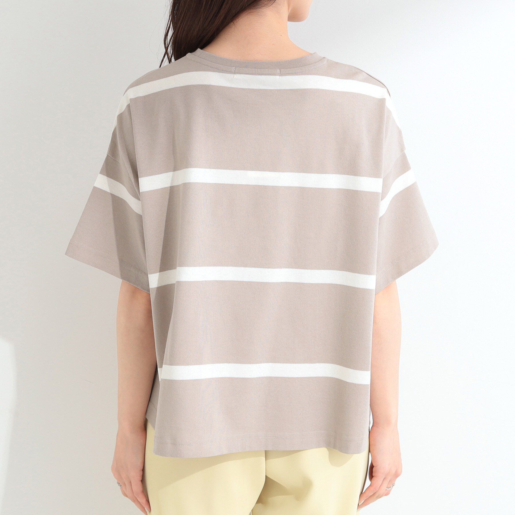 SHOO･LA･RUE「【S-LL】涼しげで爽やか 太ボーダー斜め切り替えTシャツ」|Tシャツ・カットソー|