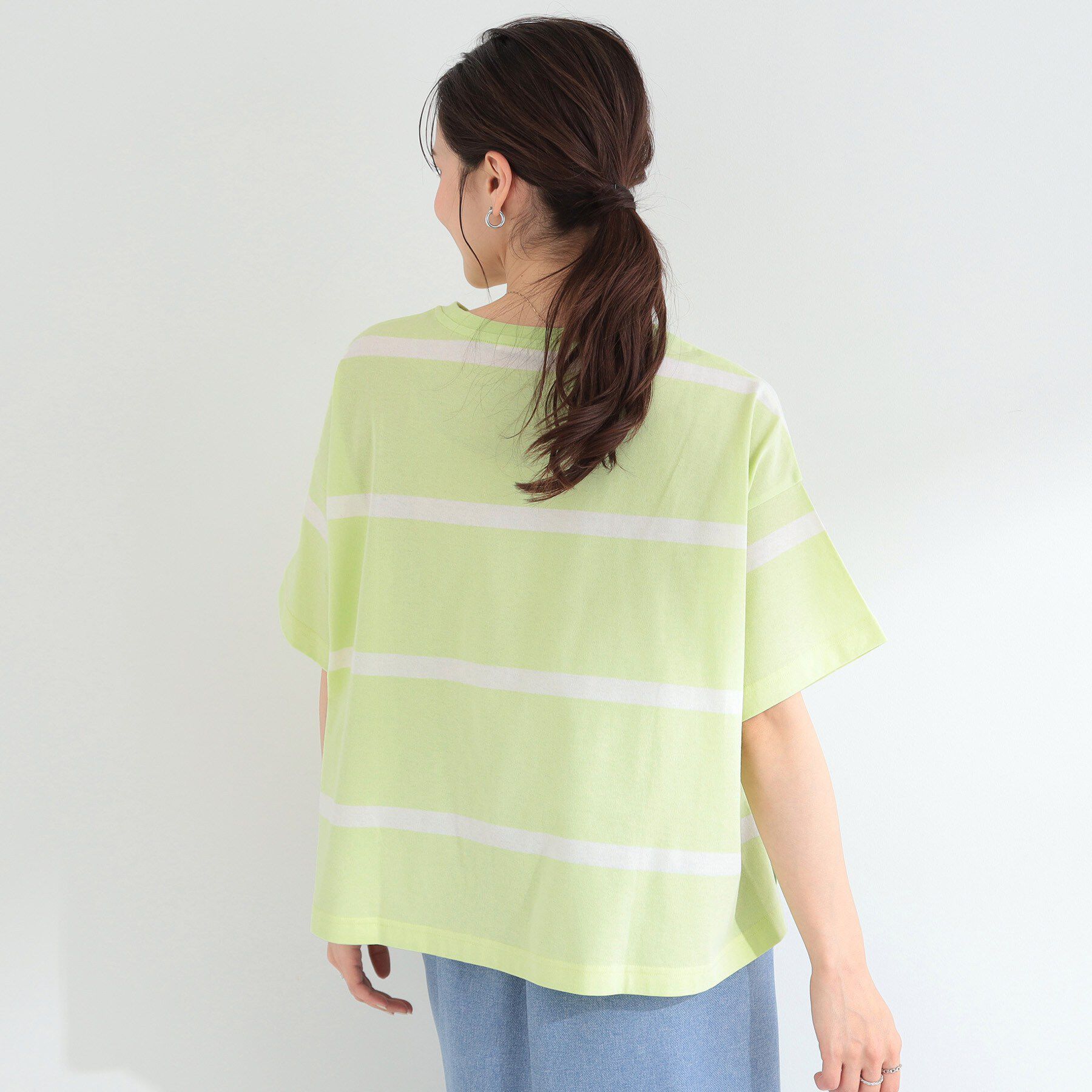 SHOO･LA･RUE「【S-LL】涼しげで爽やか 太ボーダー斜め切り替えTシャツ」|Tシャツ・カットソー|