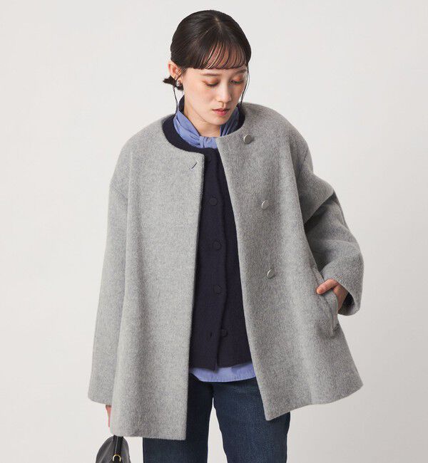UNITED ARROWS green label relaxing「［size SHORTあり］アンゴラビーバー ミドルコート」|ノーカラーコート|