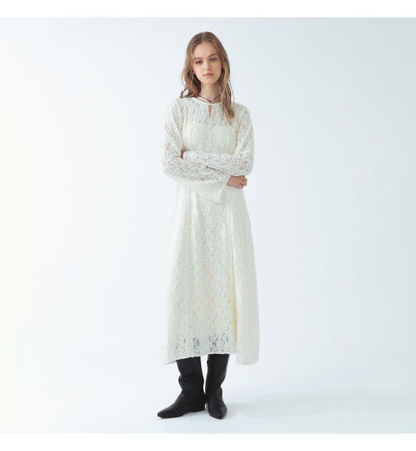 Ray BEAMS 「スリット スリーブ フラワー レース ワンピース」|ワンピース|OFF WHITE