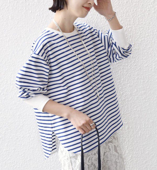 SHIPS for women「〈手洗い可能〉ロング リブ ラウンド ヘム プルオーバー」|Tシャツ・カットソー|ブルー