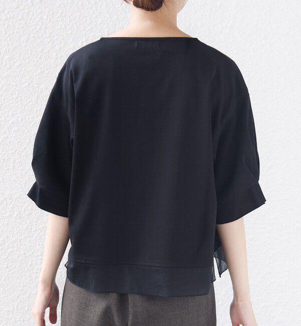 SHIPS for women「〈手洗い可能〉シアー コンビ 袖 タック デザイン プルオーバー」|Tシャツ・カットソー|