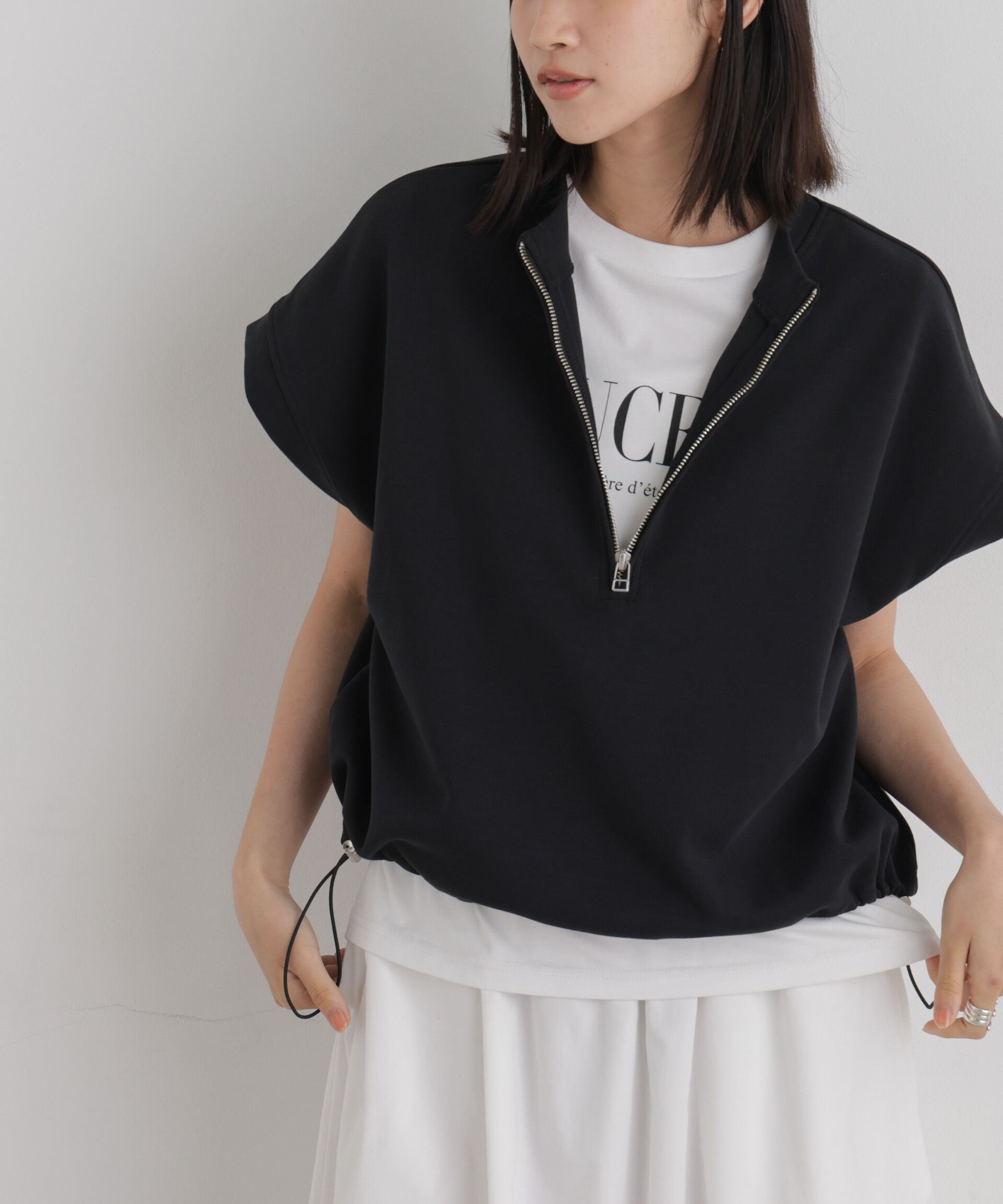 NANO universe「接触冷感ダンボールカットハーフジップトップス(セットアップ可)」|Tシャツ・カットソー|