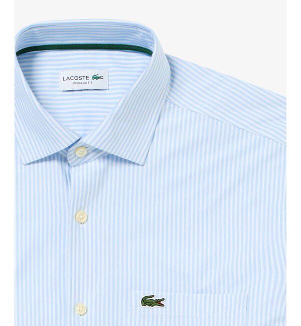 LACOSTE「消臭 速乾 UVカット コットン&times;リサイクルポリエステル ストライプ 長袖レギュラーカラーシャツ」|シャツ・ブラウス|