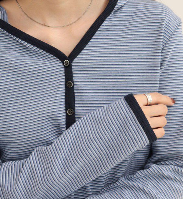 fredy emue「ヘンリーネックボーダーフーディ」|Tシャツ・カットソー|