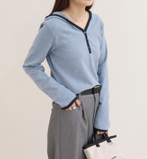 fredy emue「ヘンリーネックボーダーフーディ」|Tシャツ・カットソー|