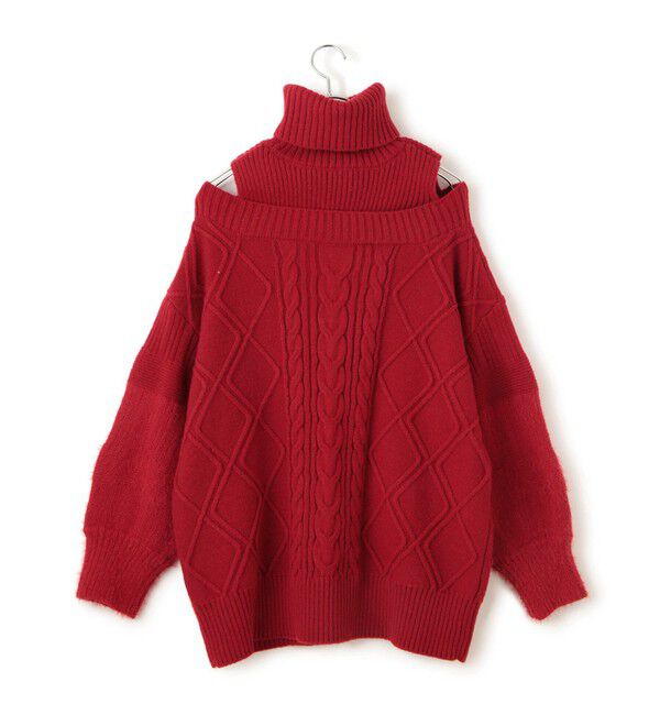 VIS「【洗える】オフショルケーブル編みミニワンピース」|ワンピース|