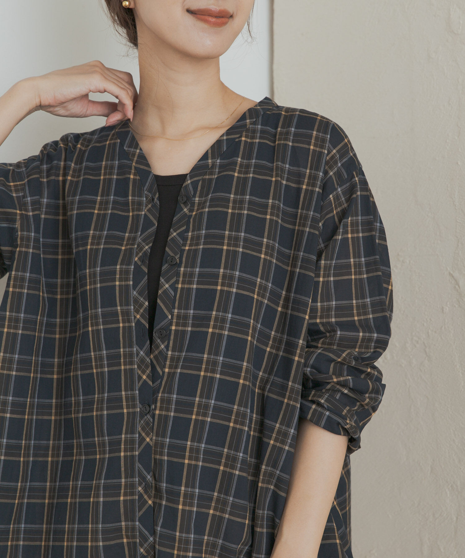 URBAN RESEARCH DOORS「チェックフレアブラウス」|Tシャツ・カットソー|