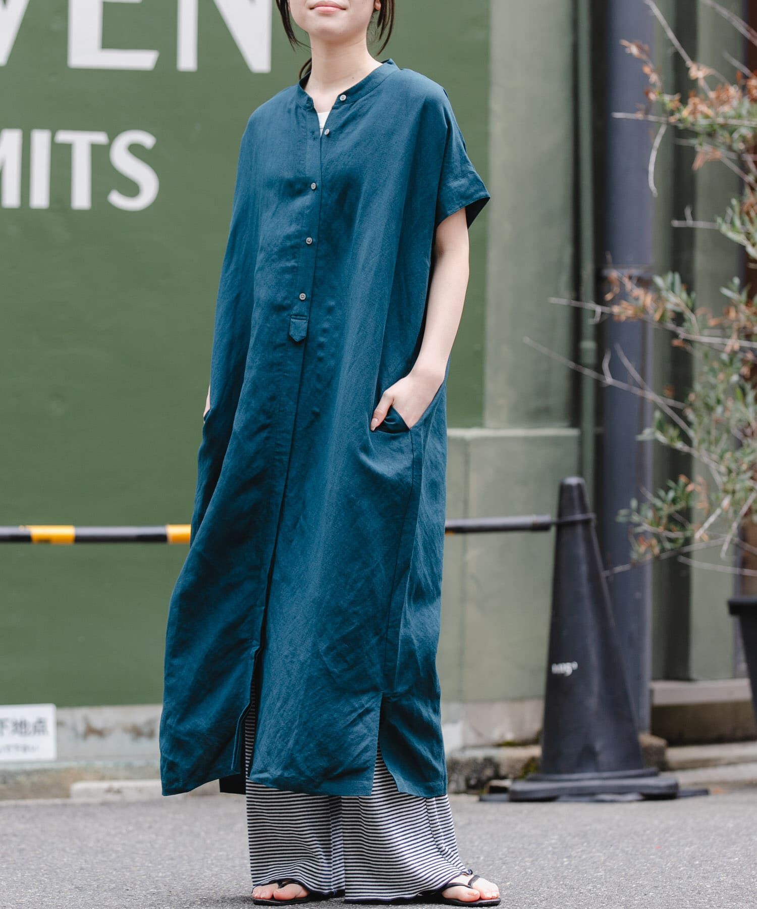 URBAN RESEARCH DOORS「FORK&SPOON　リネンレーヨンシャツワンピース」|ワンピース|グリーン系その他