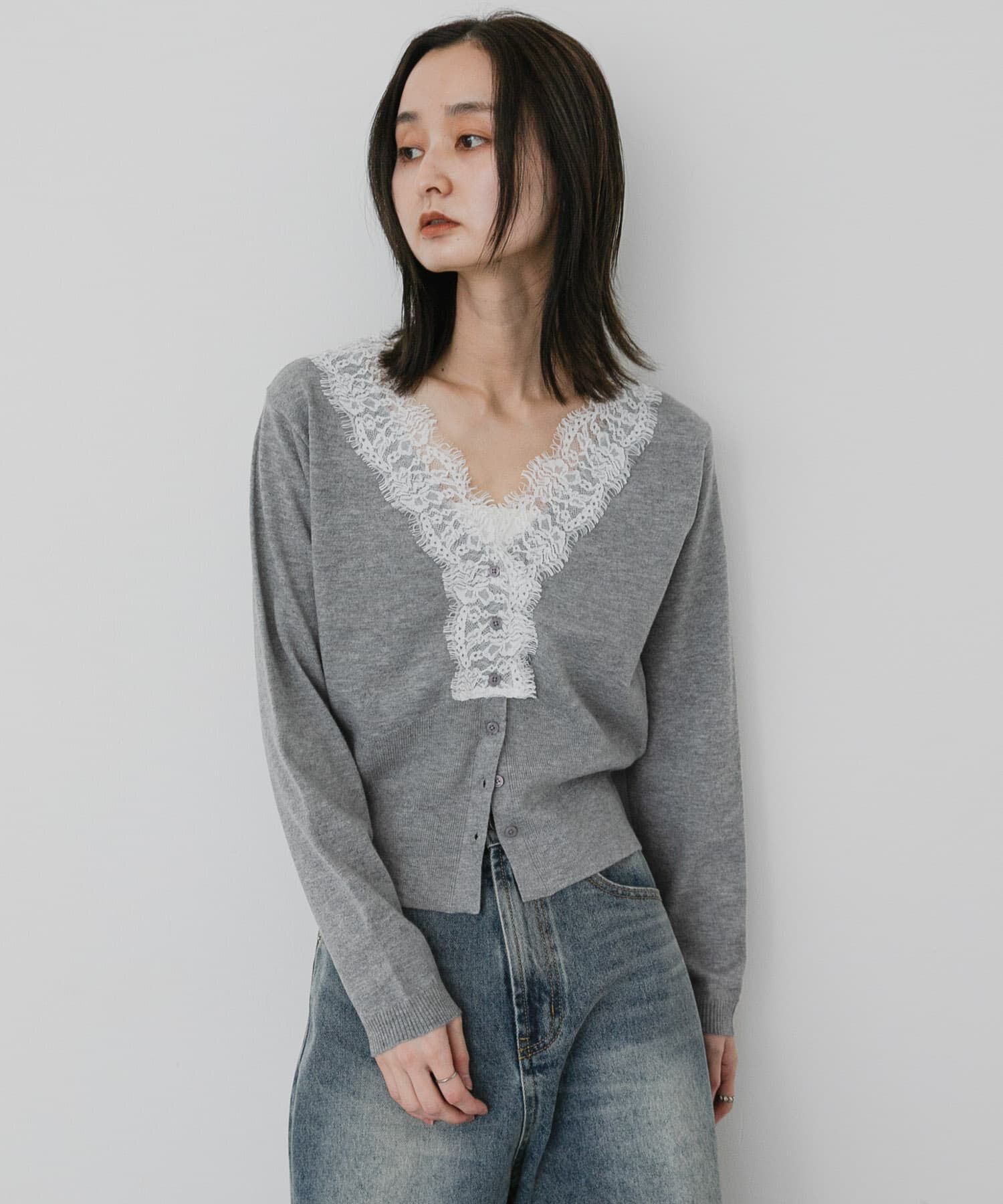 SENSE OF PLACE by URBAN RESEARCH「『洗濯可』レースドッキングニットカーディガン」|カーディガン|
