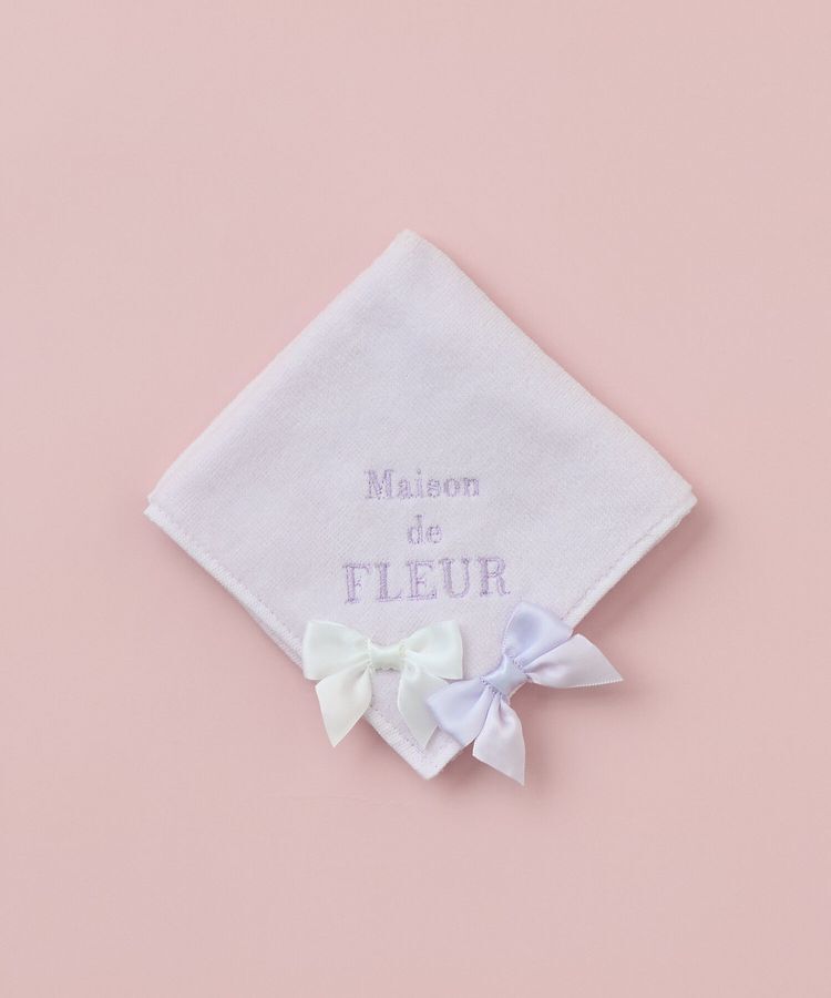 Maison de FLEUR「バイカラーリボンタオルハンカチ」|ハンカチ|ラベンダー