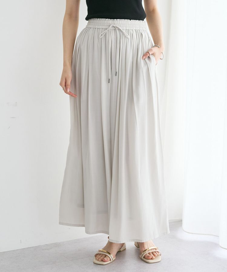 YECCA VECCA「【接触冷感/セットアップ可能】シルキータックワイドパンツ」|その他|Gray Beige