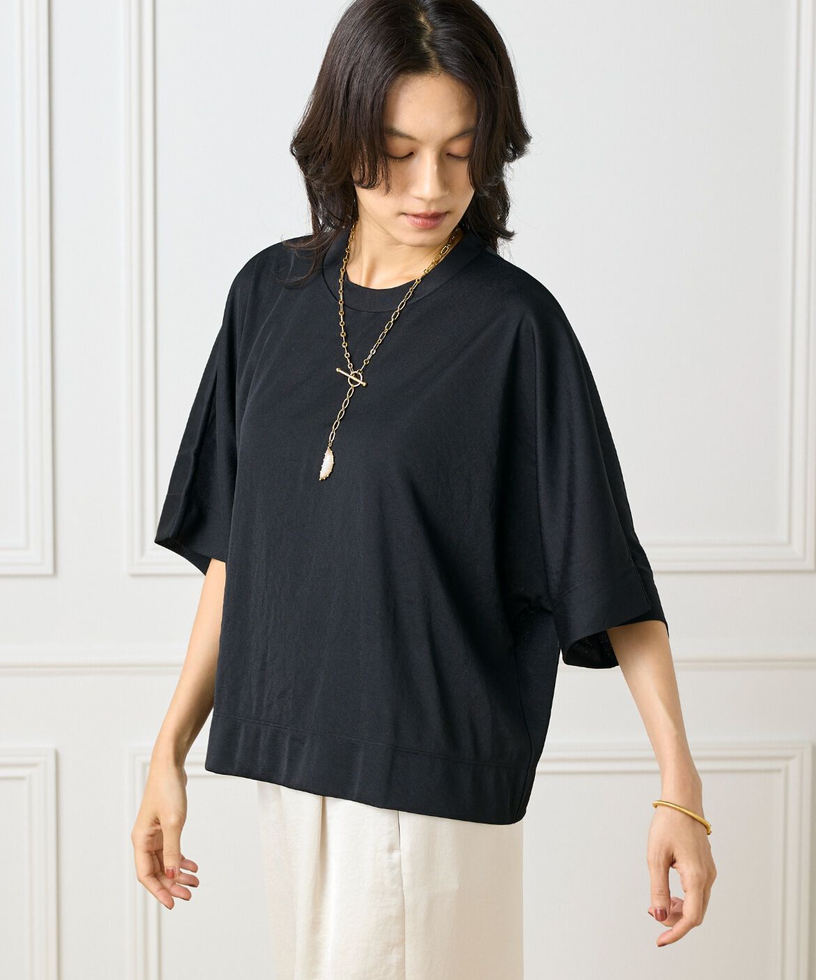 INED「《大きいサイズ》シアーオーバーサイズカットソー」|Tシャツ・カットソー|ブラック