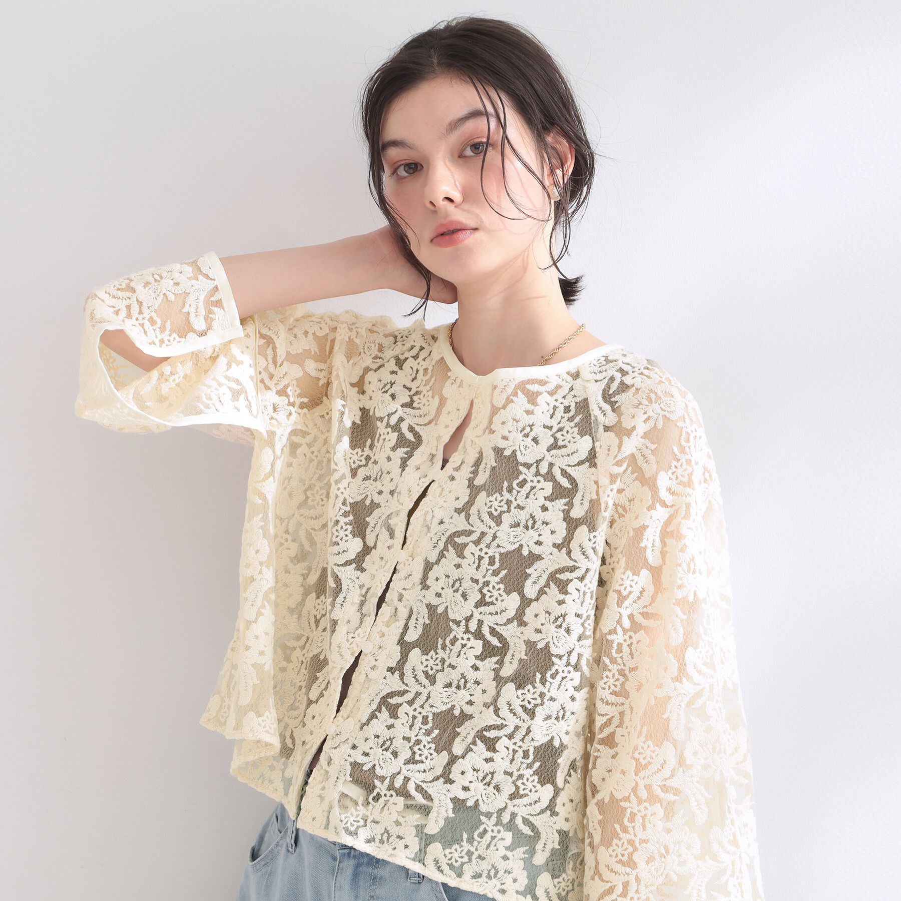 OPAQUE.CLIP「刺繍レースショートブラウス【洗える】」|シャツ・ブラウス|