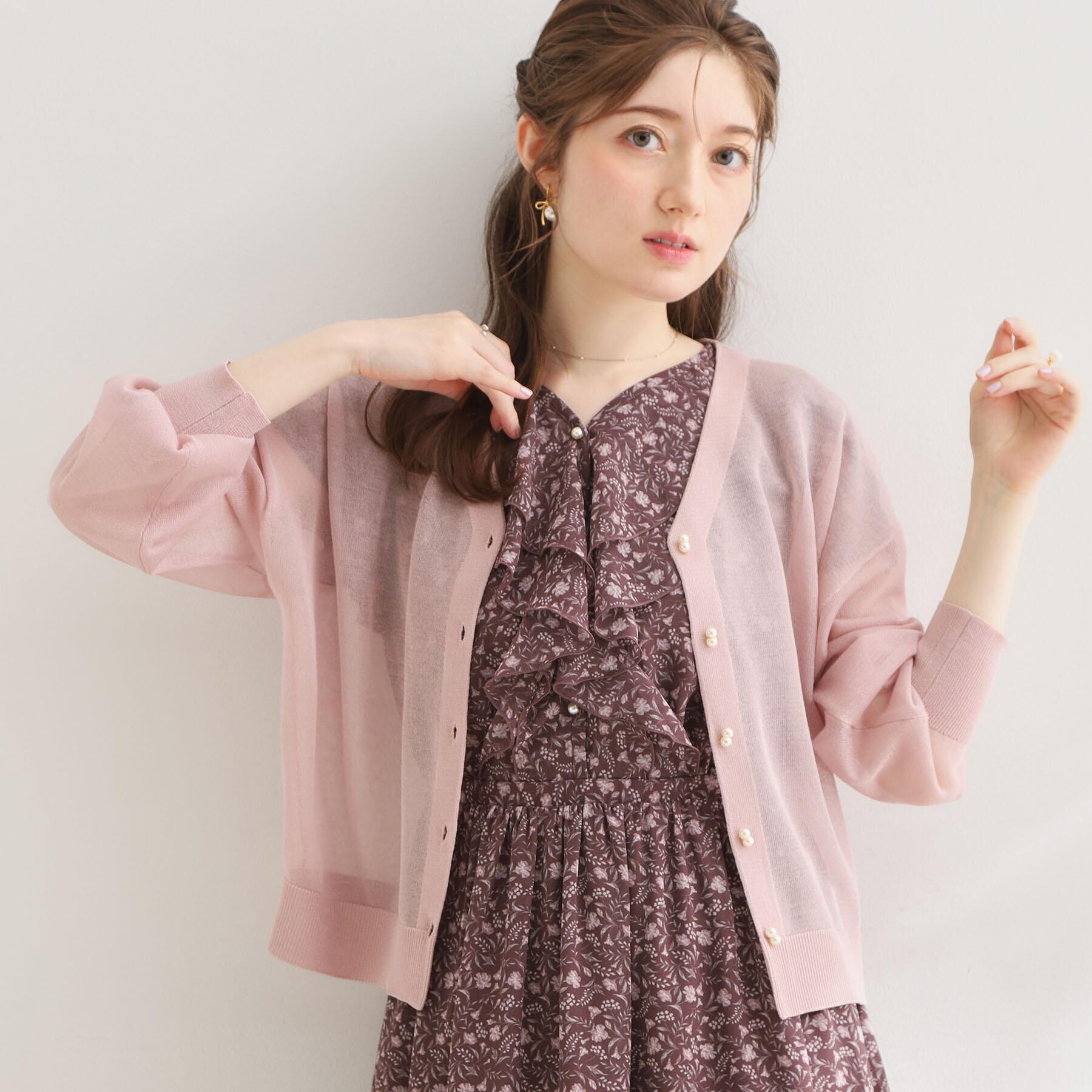 Couture broach「【洗える・パール調釦】愛されシアーカーディガン」|カーディガン|
