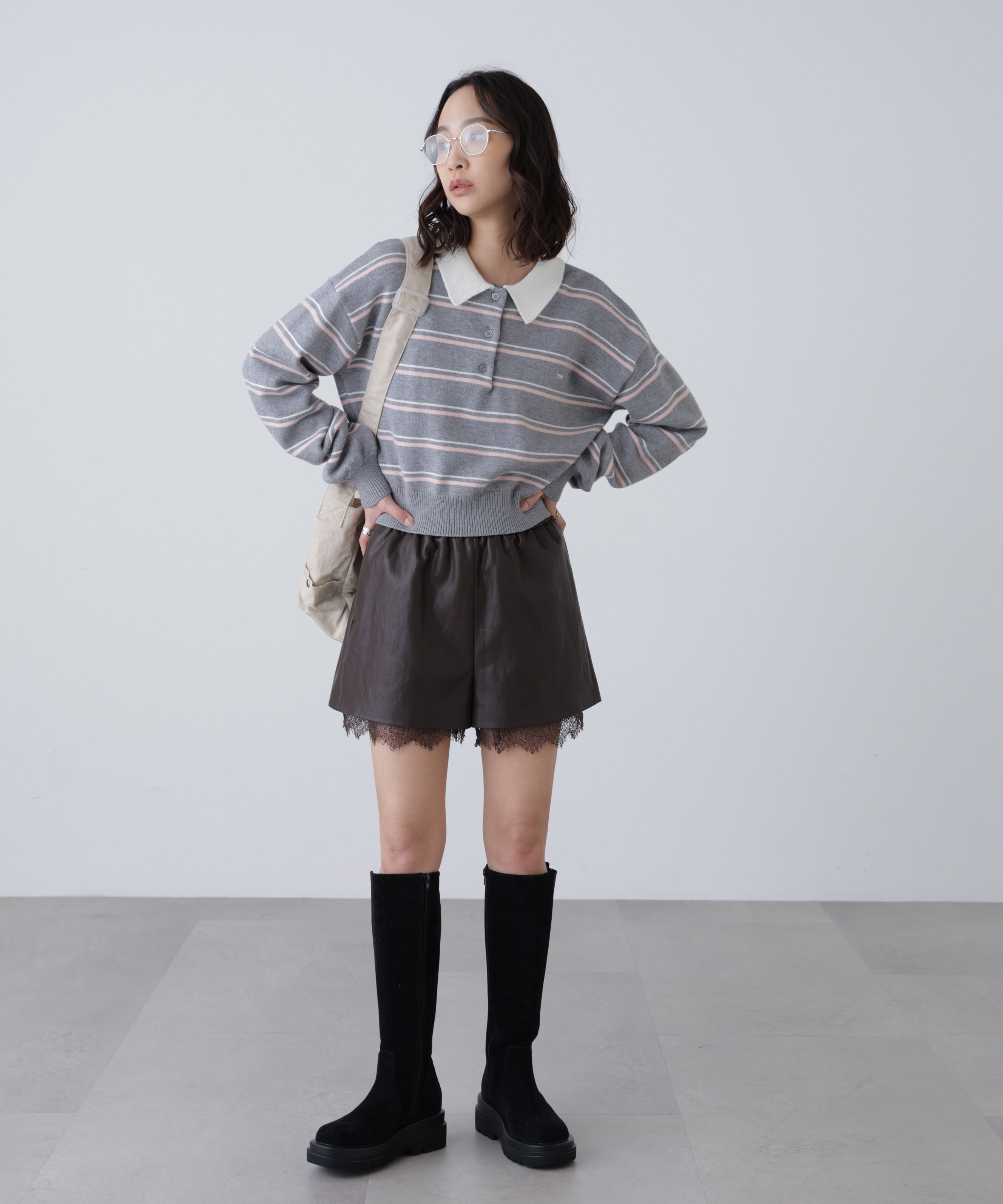  「レースレイヤードエコレザーショートパンツ」|その他|