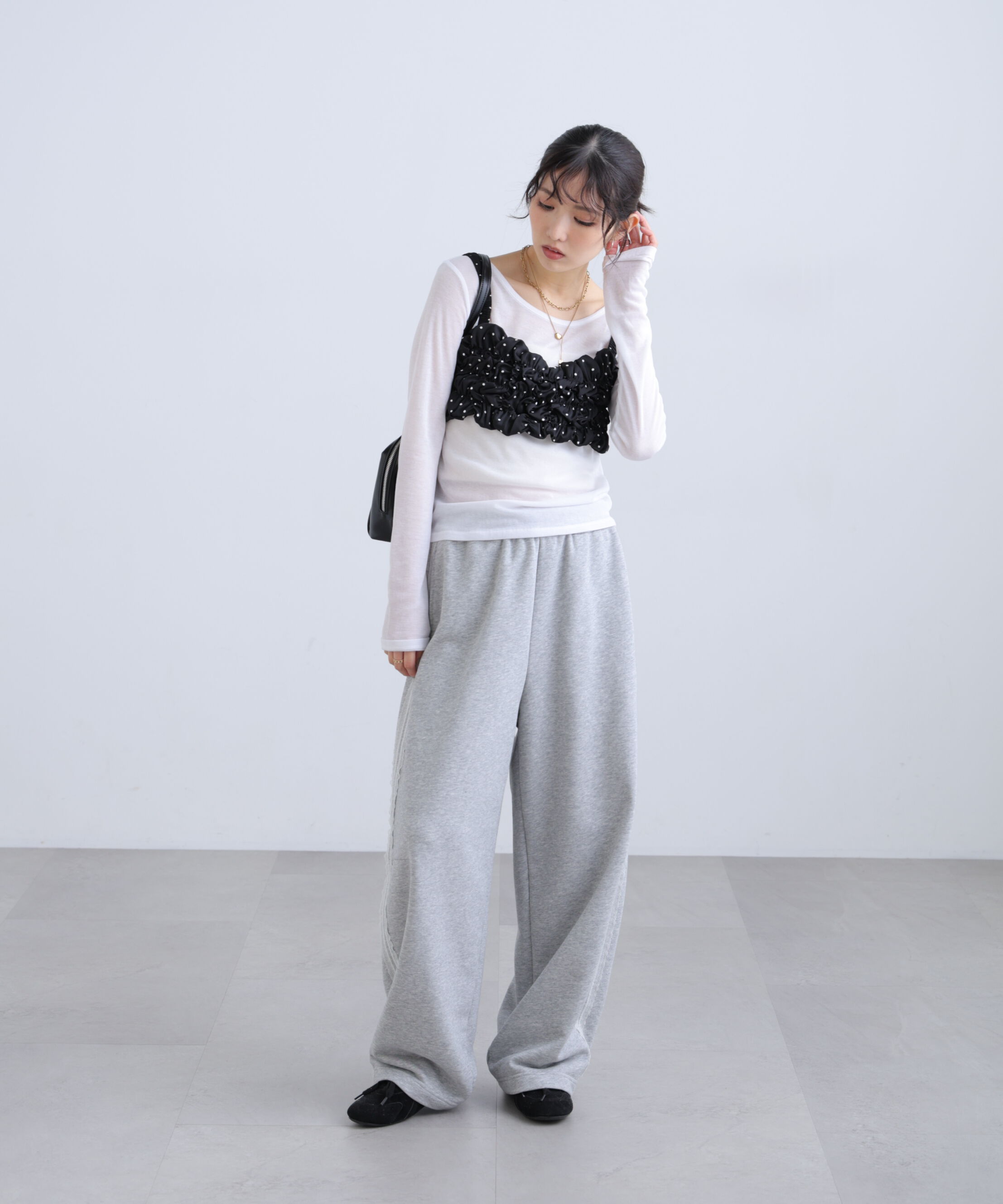  「シャーリングドットビスチェセットシアーカットソー」|Tシャツ・カットソー|