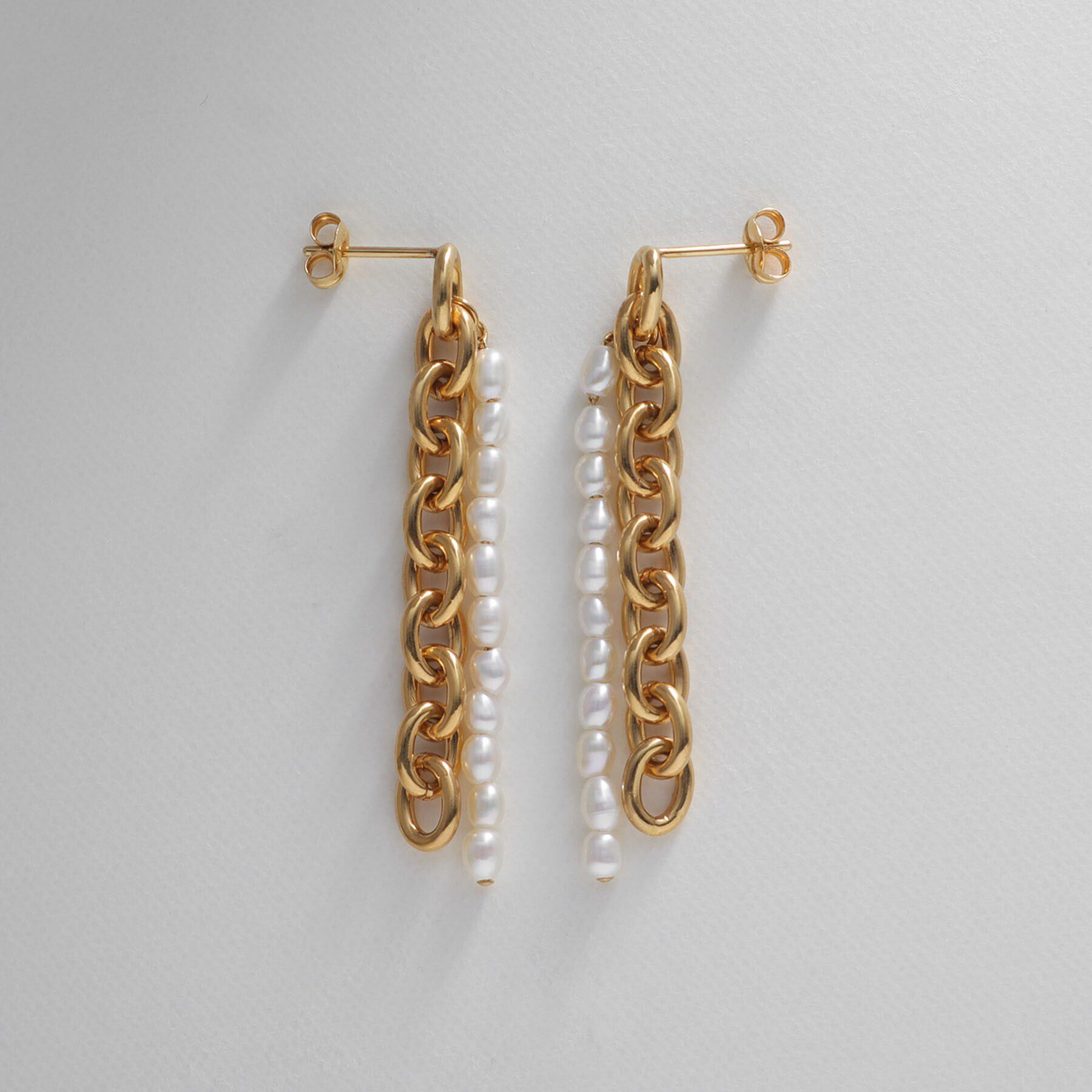 COCOSHNIK ONKITSCH「シルバー バロックパール チェーンコンビネーション スタッドピアス GP」|ピアス|