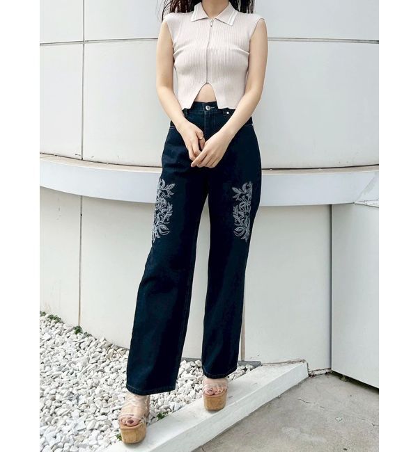 MERCURYDUO「カットワーク刺繍デニムストレートパンツ」|その他|