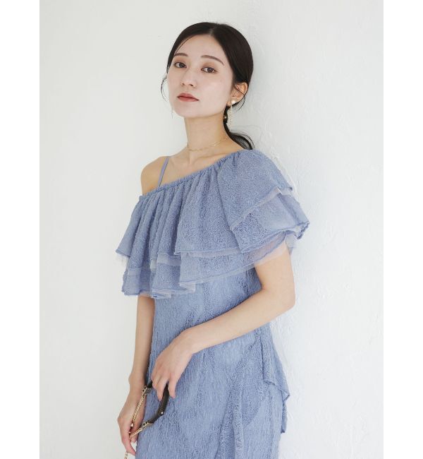 LAGUNAMOON「LADYレースフリルデザインボレロキャミワンピース」|ドレス|ブルー