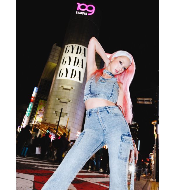 GYDA「ハイウエストsacred edge cross ZIPデザインフレアデニムパンツ」|デニム|