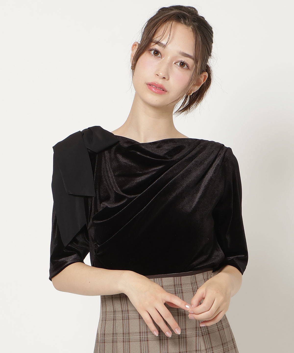 WILLSELECTION「ショルダーリボンベロアトップス」|Tシャツ・カットソー|