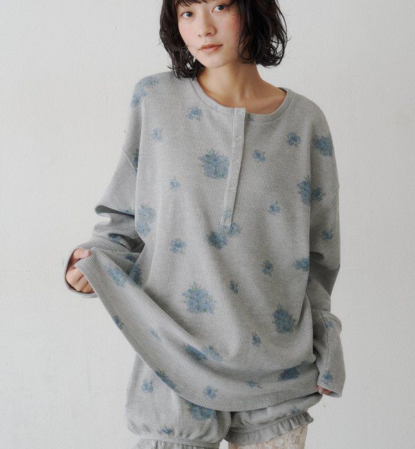  「フラワーワッフルヘンリートップス」|Tシャツ・カットソー|