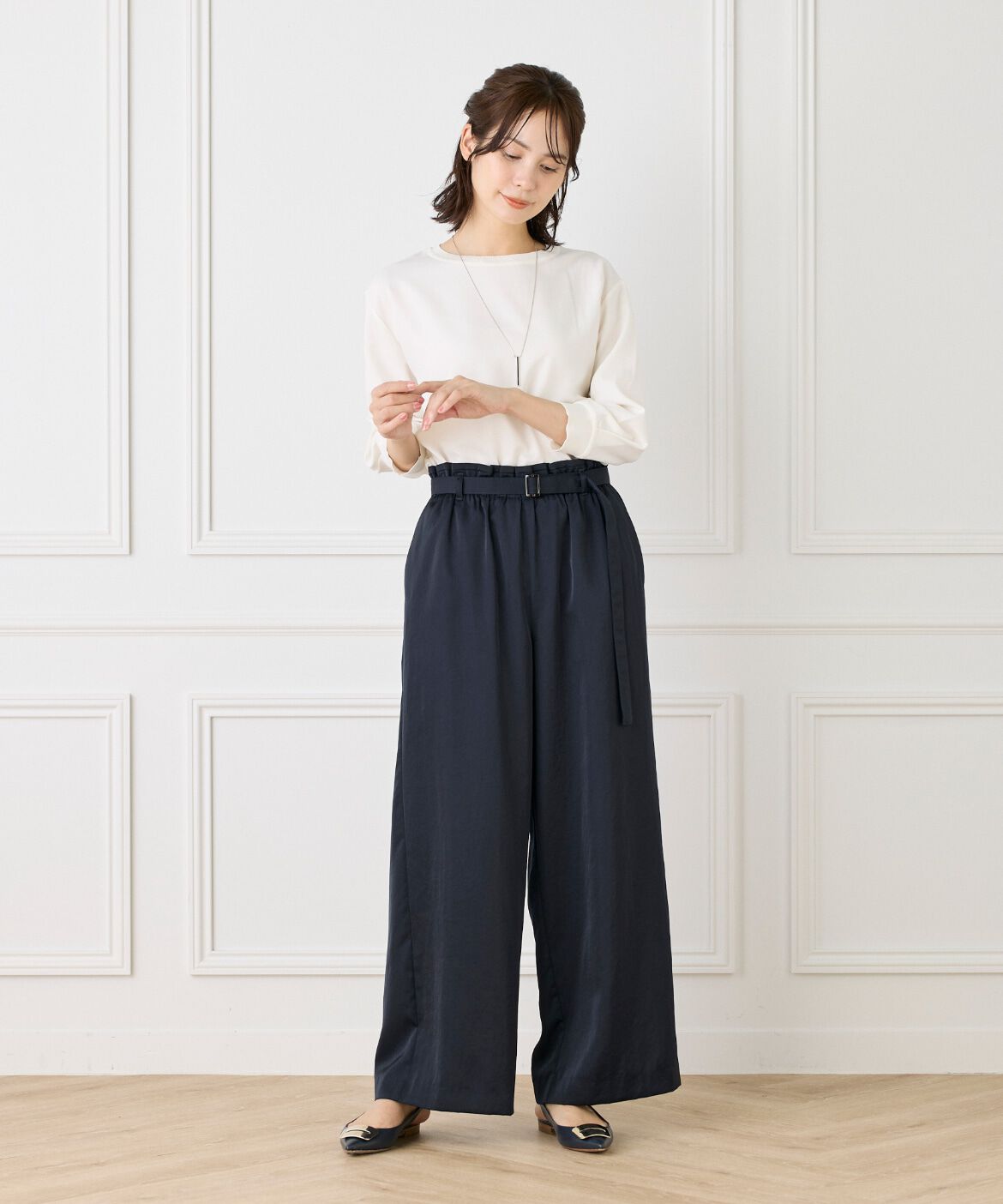 Le Souk「《大きいサイズ》異素材リブ 七分袖プルオーバー」|Tシャツ・カットソー|