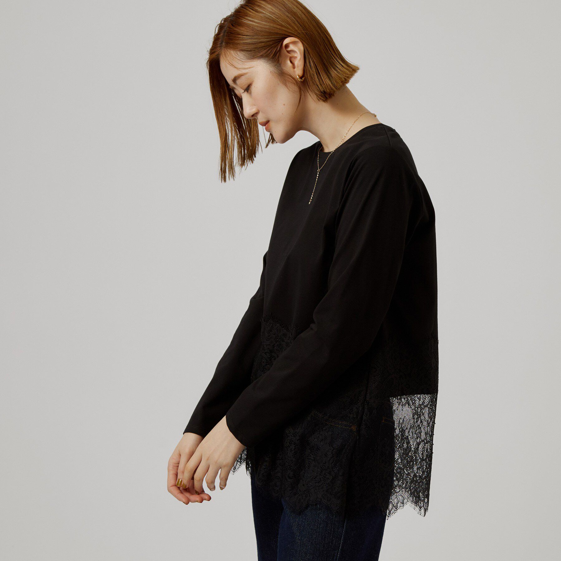 grove「【レイヤードにも◎】裾レースドッキングカットソー」|Tシャツ・カットソー|