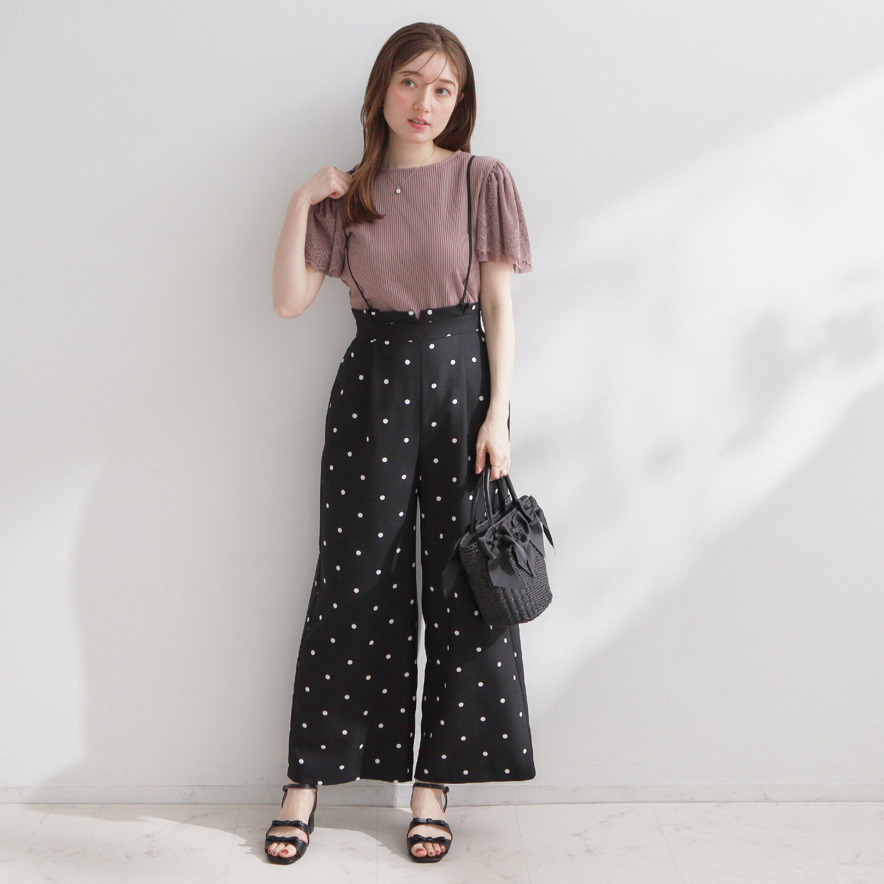Couture broach「【2WAY・洗える】サスペンダー付き ハイウエストパンツ」|その他|