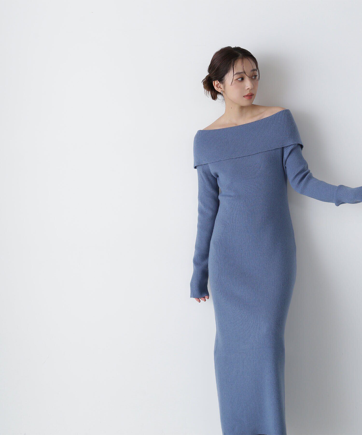  「ワイドショルダーIラインニットワンピース」|ワンピース|